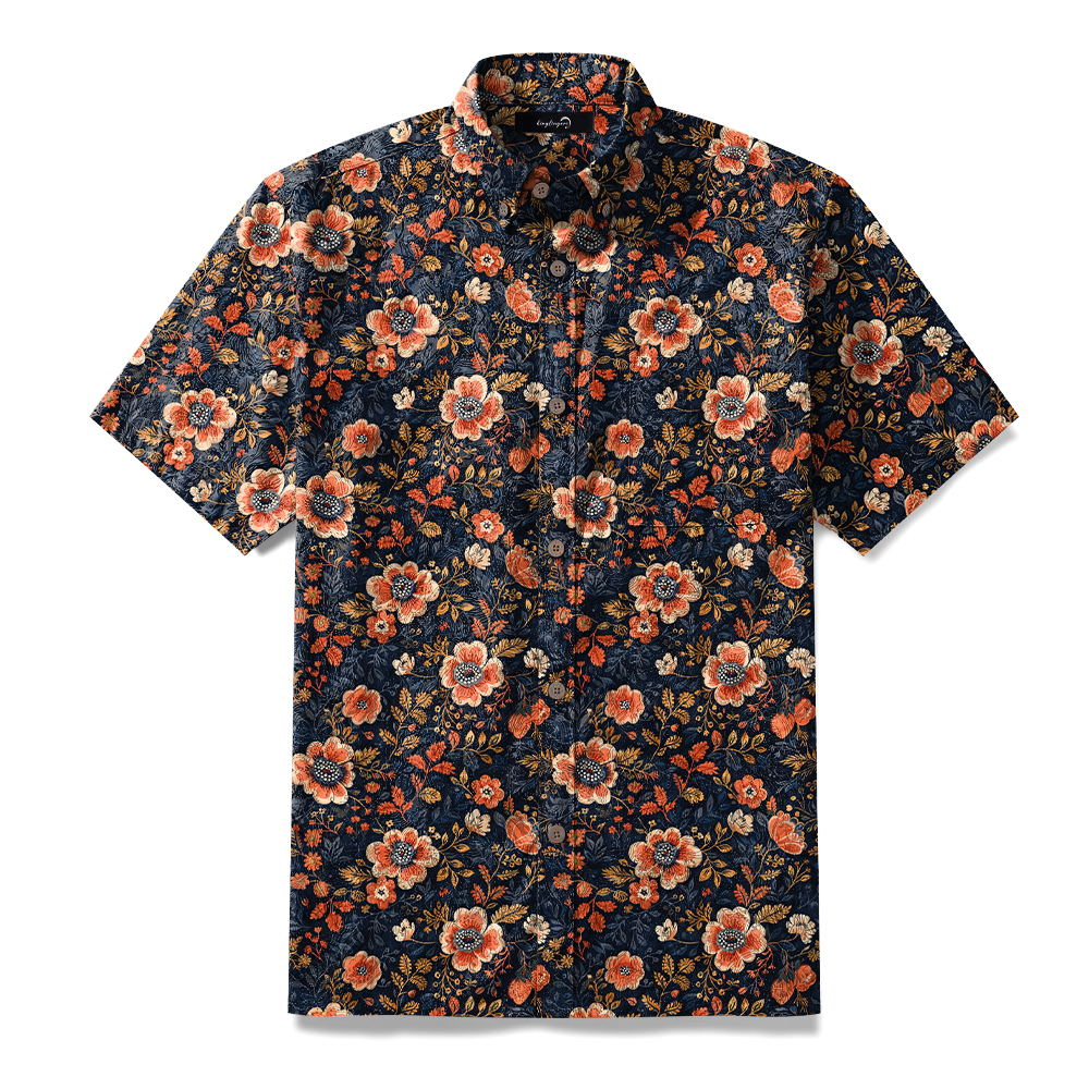100% Cotton Soft High Elasticity Casual Tropical Print Short Sleeve Breathable Shirt