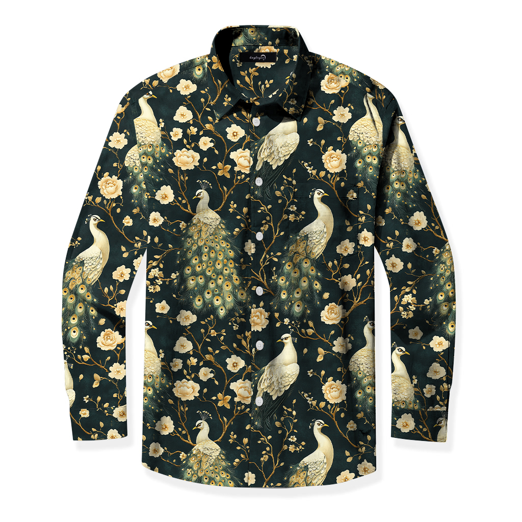 Men's Mid Cotton Button-down Aloha Shirt fashion printed pattern long-sleeved Shirt