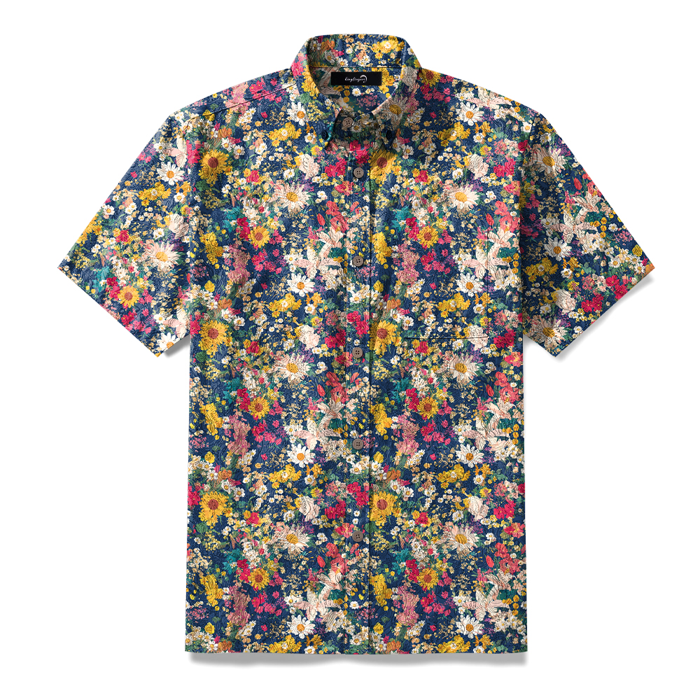 100% Cotton Soft High Elasticity Casual Tropical Print Short Sleeve Breathable Shirt