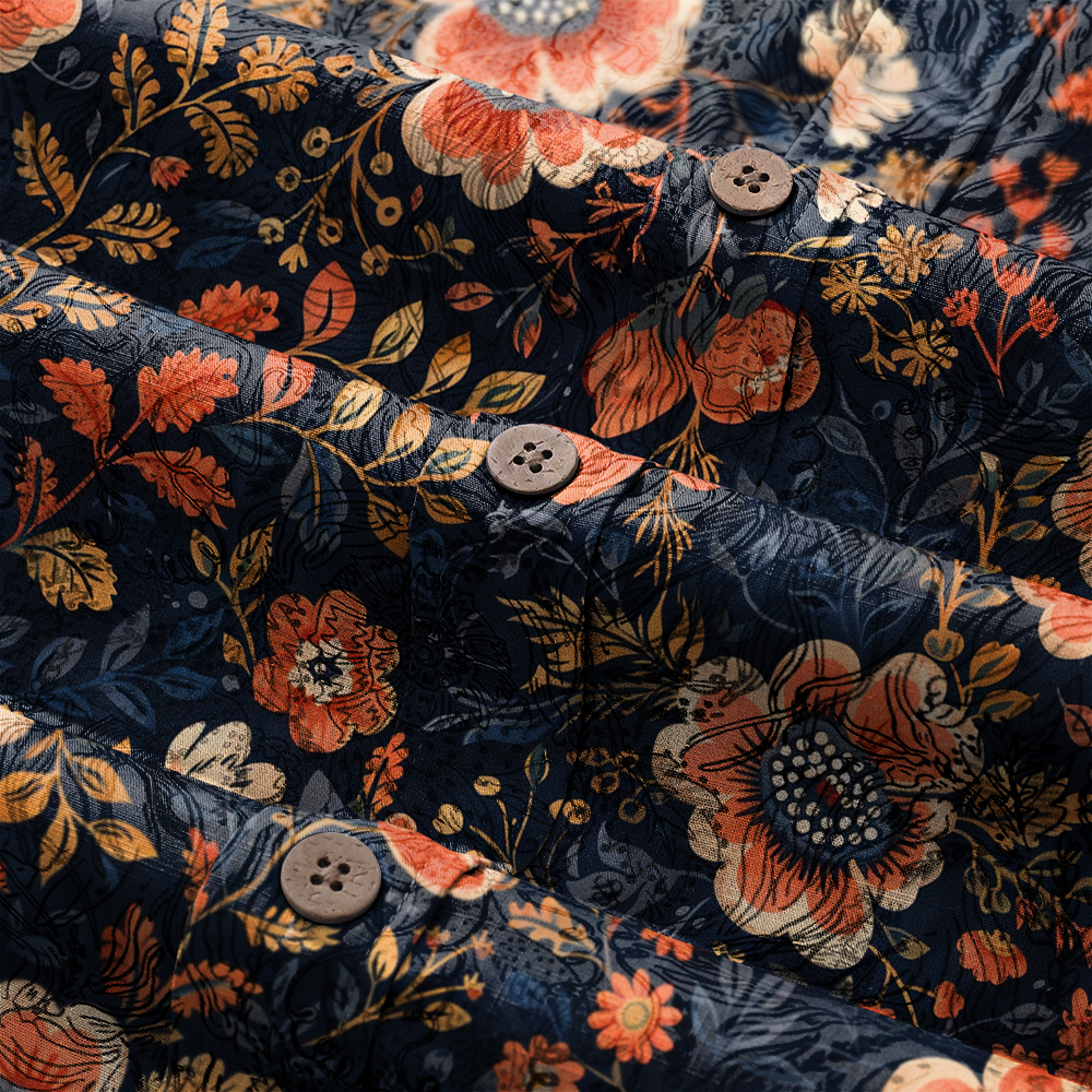 100% Cotton Soft High Elasticity Casual Tropical Print Short Sleeve Breathable Shirt