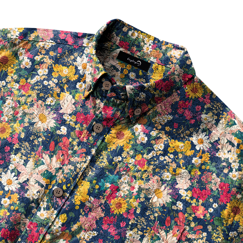 100% Cotton Soft High Elasticity Casual Tropical Print Short Sleeve Breathable Shirt