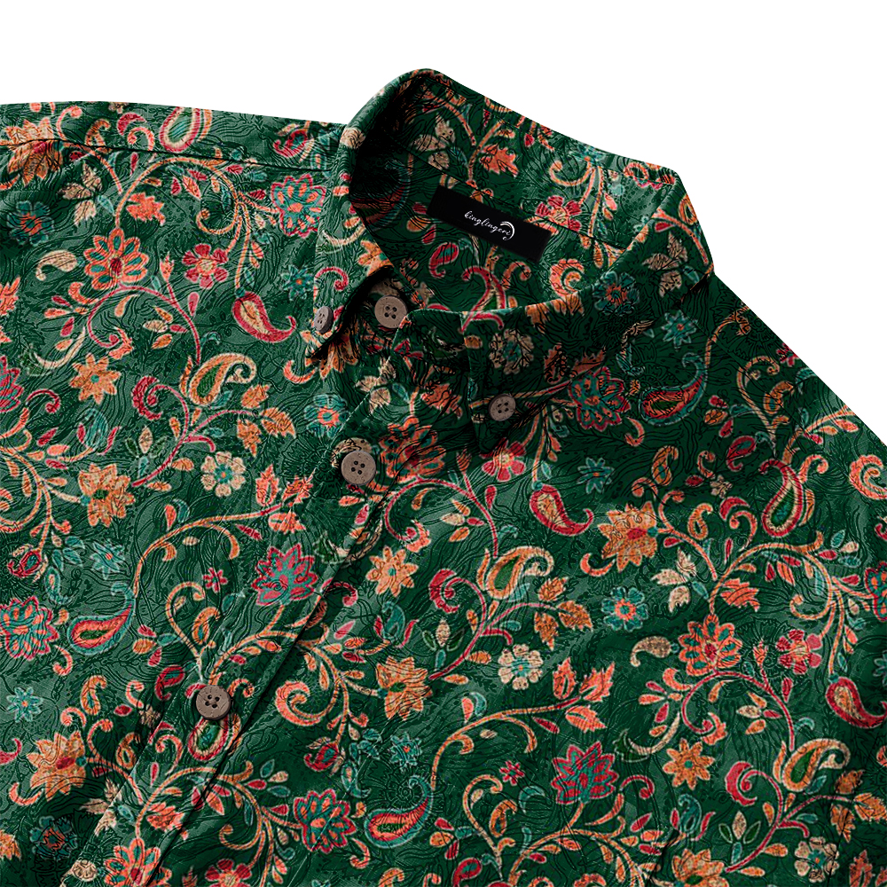 Men's Mid Cotton Button-down Aloha Shirt fashion printed pattern long-sleeved Shirt