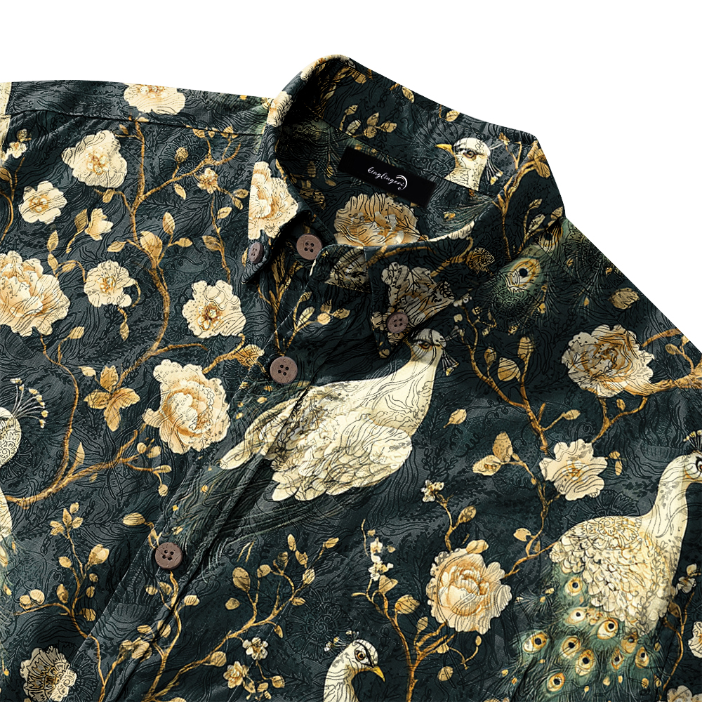 Men's Mid Cotton Button-down Aloha Shirt fashion printed pattern long-sleeved Shirt