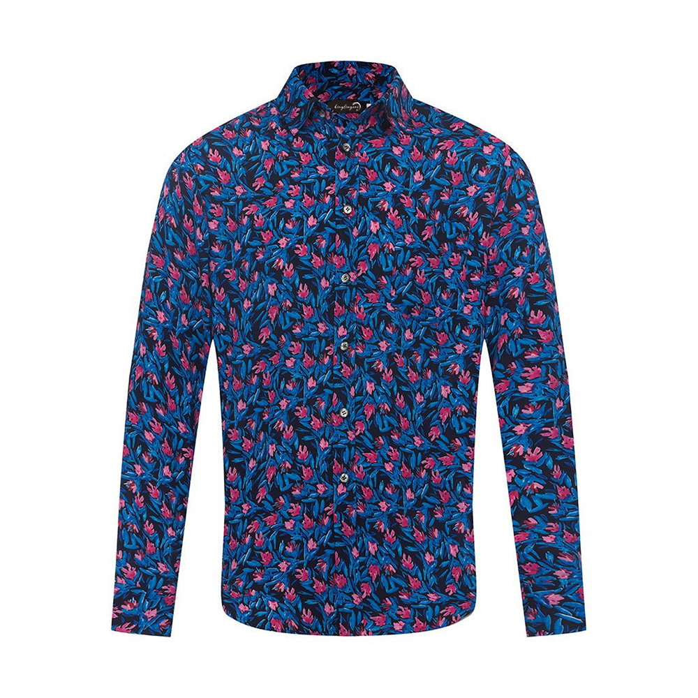 Hawaiian Men's Mid Cotton Button-down Aloha Shirt fashion printed pattern long-sleeved Shirt