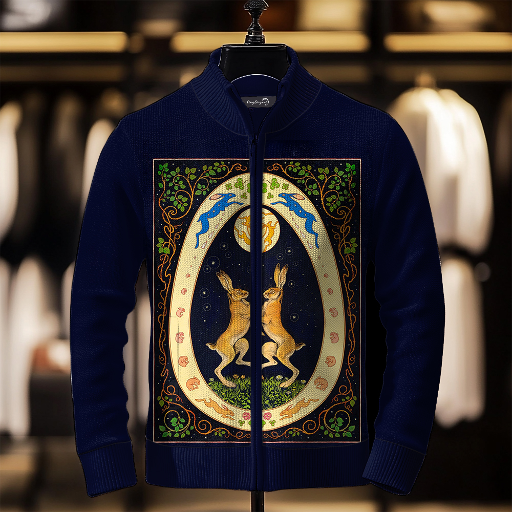 Luxe Men's Fashion Stand Collar Cardigan Sweater Knit Jacket