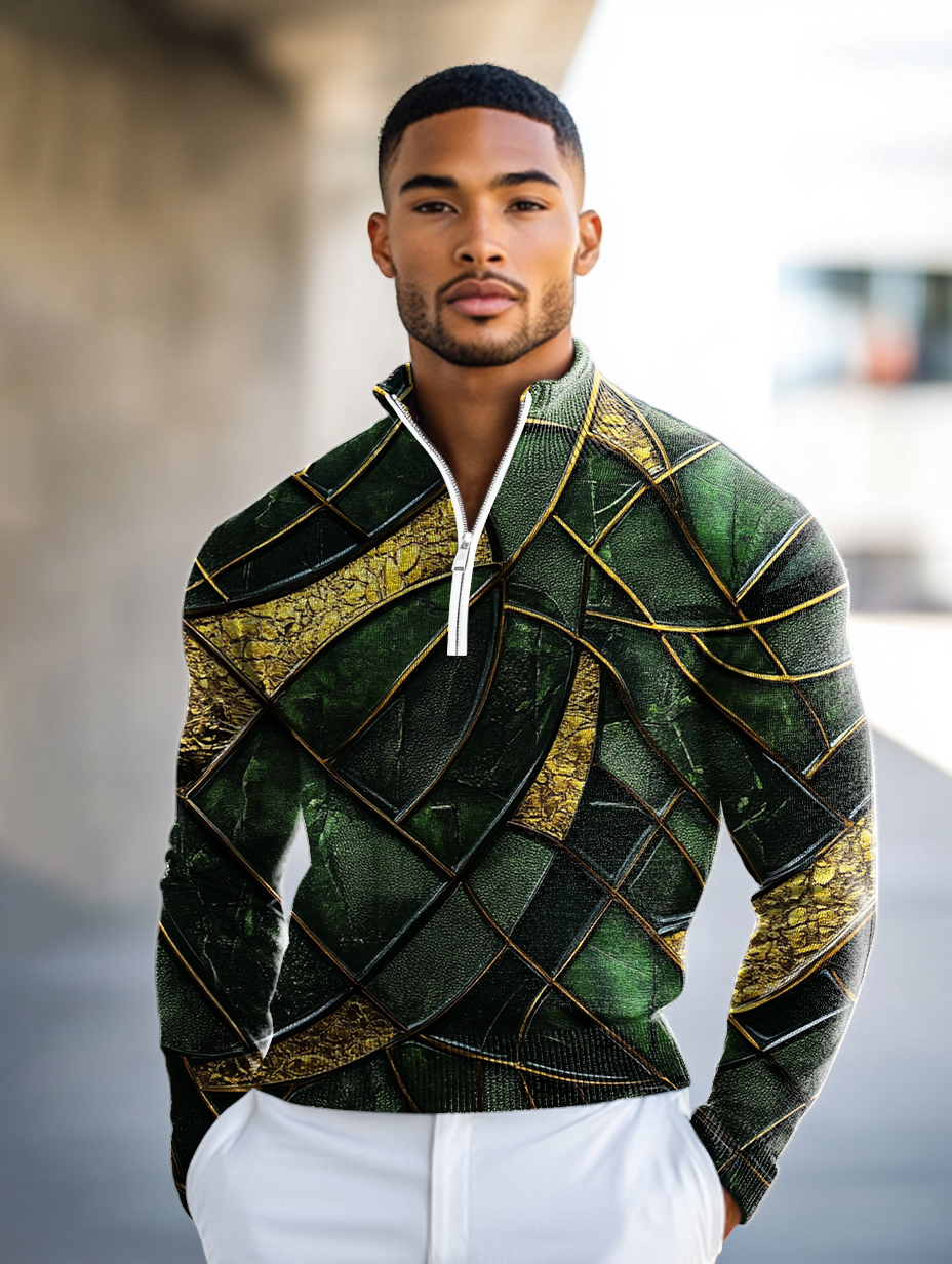 Luxe Men's Fashion Stand Collar Cardigan Sweater Knit Jacket