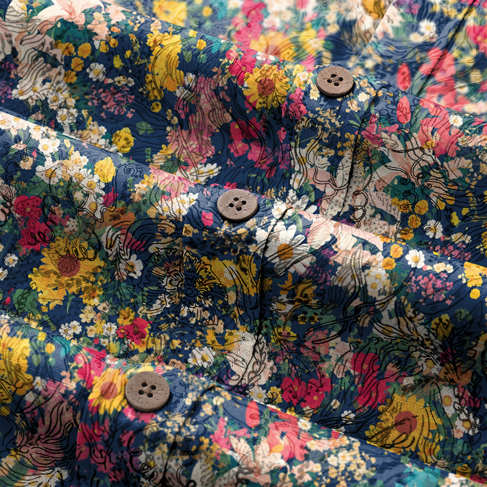 100% Cotton Soft High Elasticity Casual Tropical Print Short Sleeve Breathable Shirt