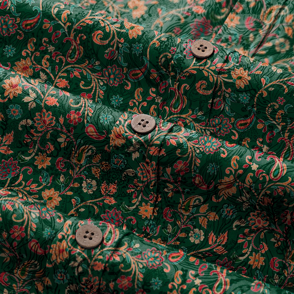 Men's Mid Cotton Button-down Aloha Shirt fashion printed pattern long-sleeved Shirt