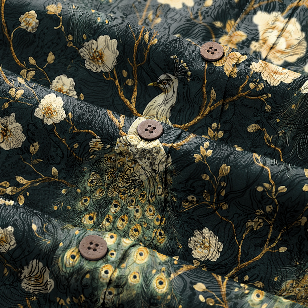 Men's Mid Cotton Button-down Aloha Shirt fashion printed pattern long-sleeved Shirt