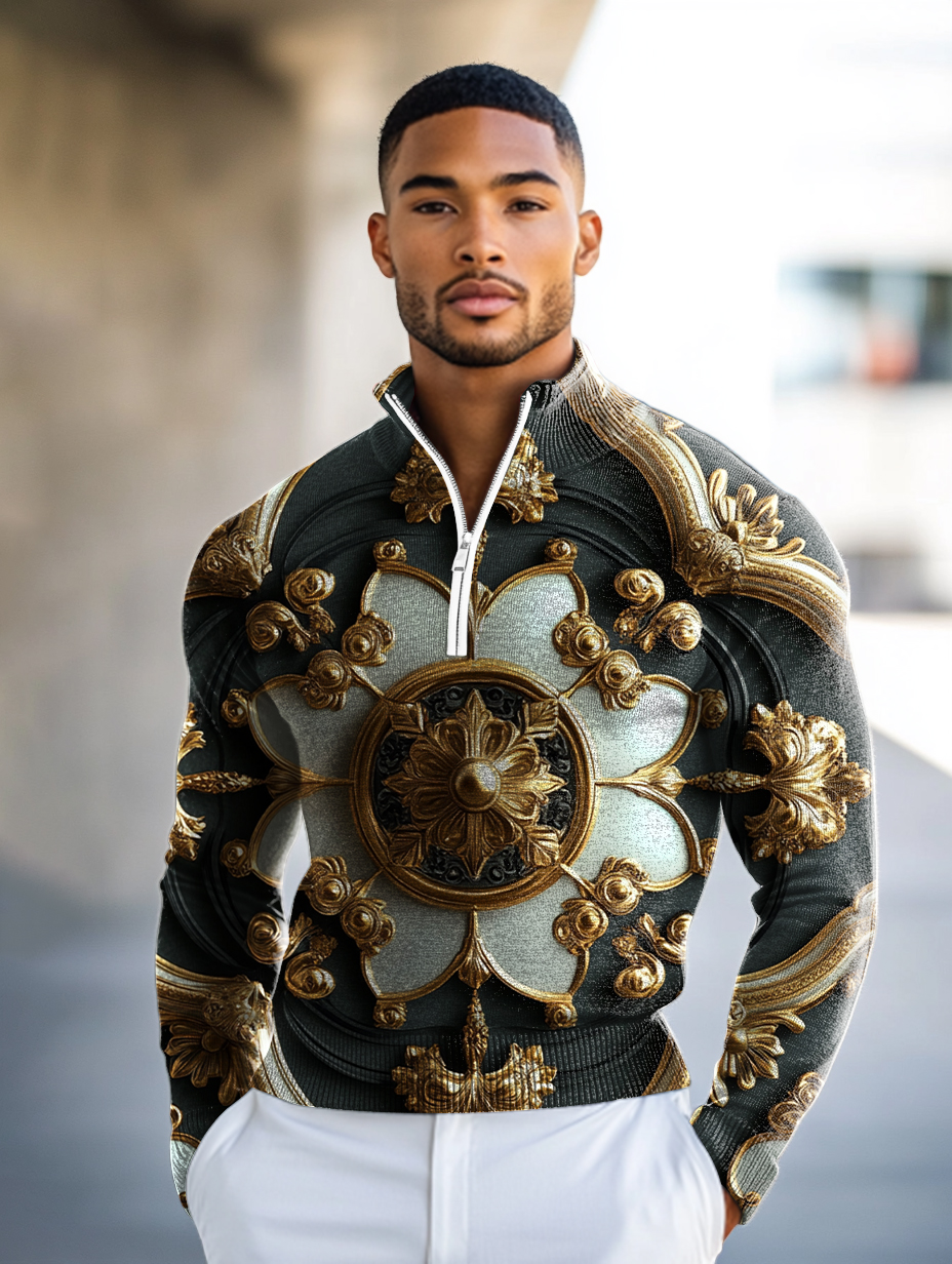 Luxe Men's Fashion Stand Collar Cardigan Sweater Knit Jacket