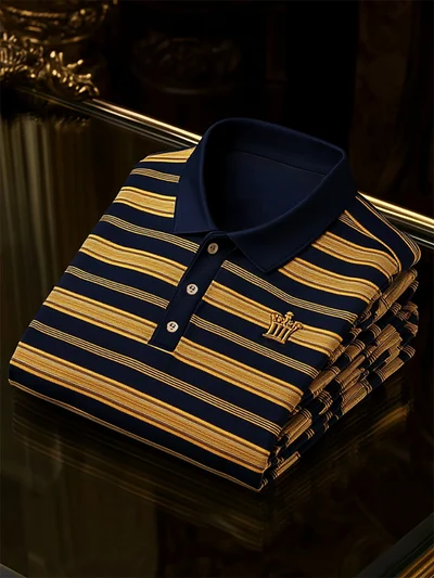 Men's Business Casual Plaid Button Short Sleeve Polo Shirt