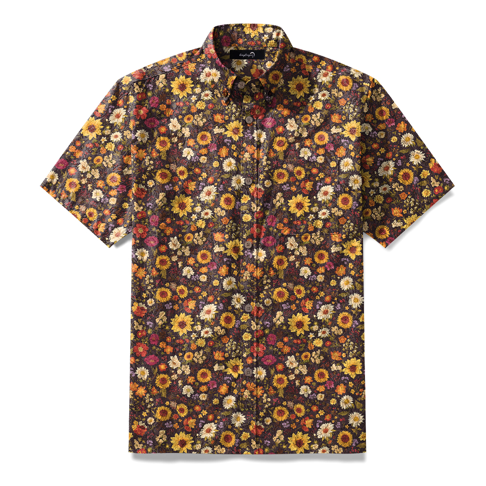 100% Cotton Soft High Elasticity Casual Tropical Print Short Sleeve Breathable Shirt