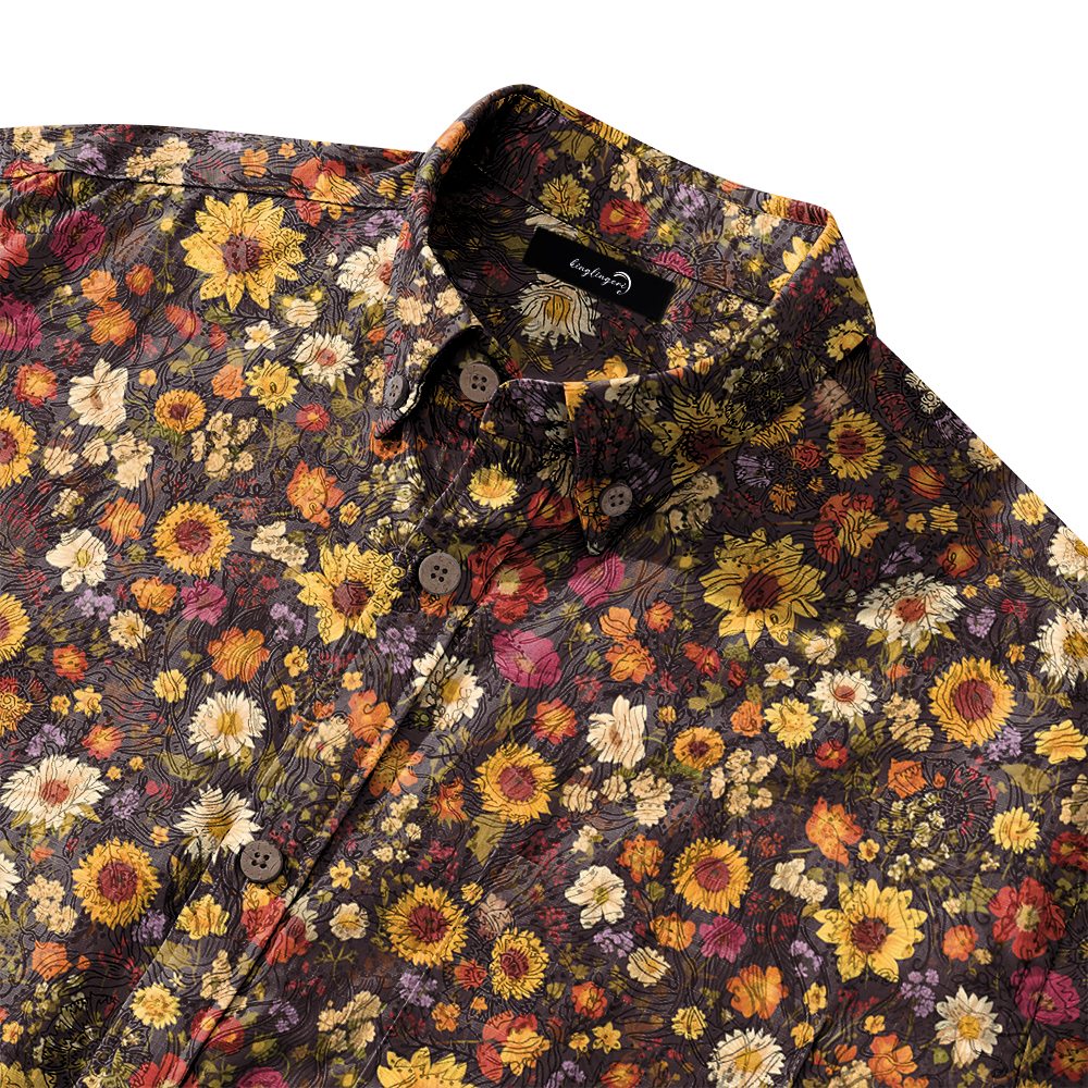 100% Cotton Soft High Elasticity Casual Tropical Print Short Sleeve Breathable Shirt