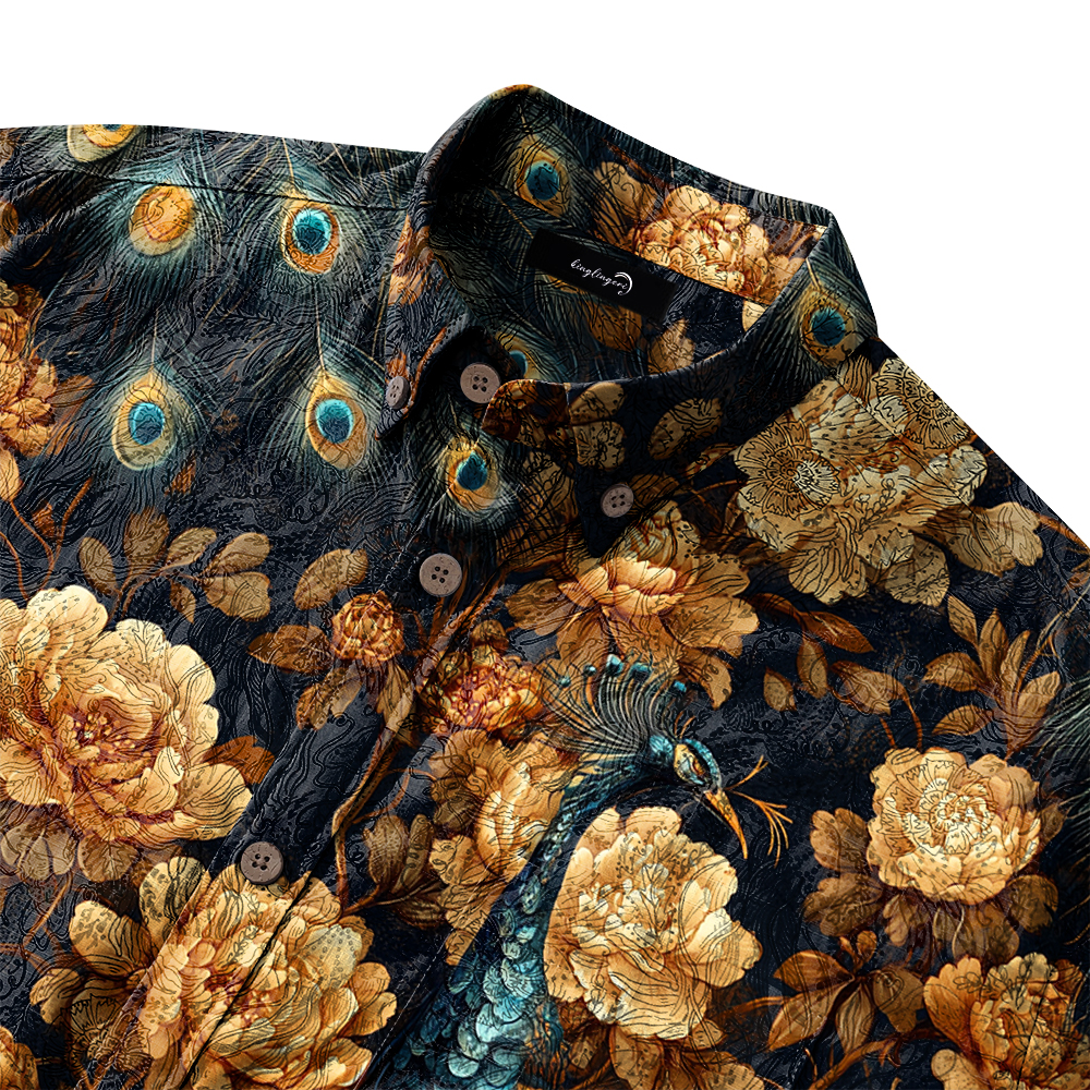 Men's Mid Cotton Button-down Aloha Shirt fashion printed pattern long-sleeved Shirt