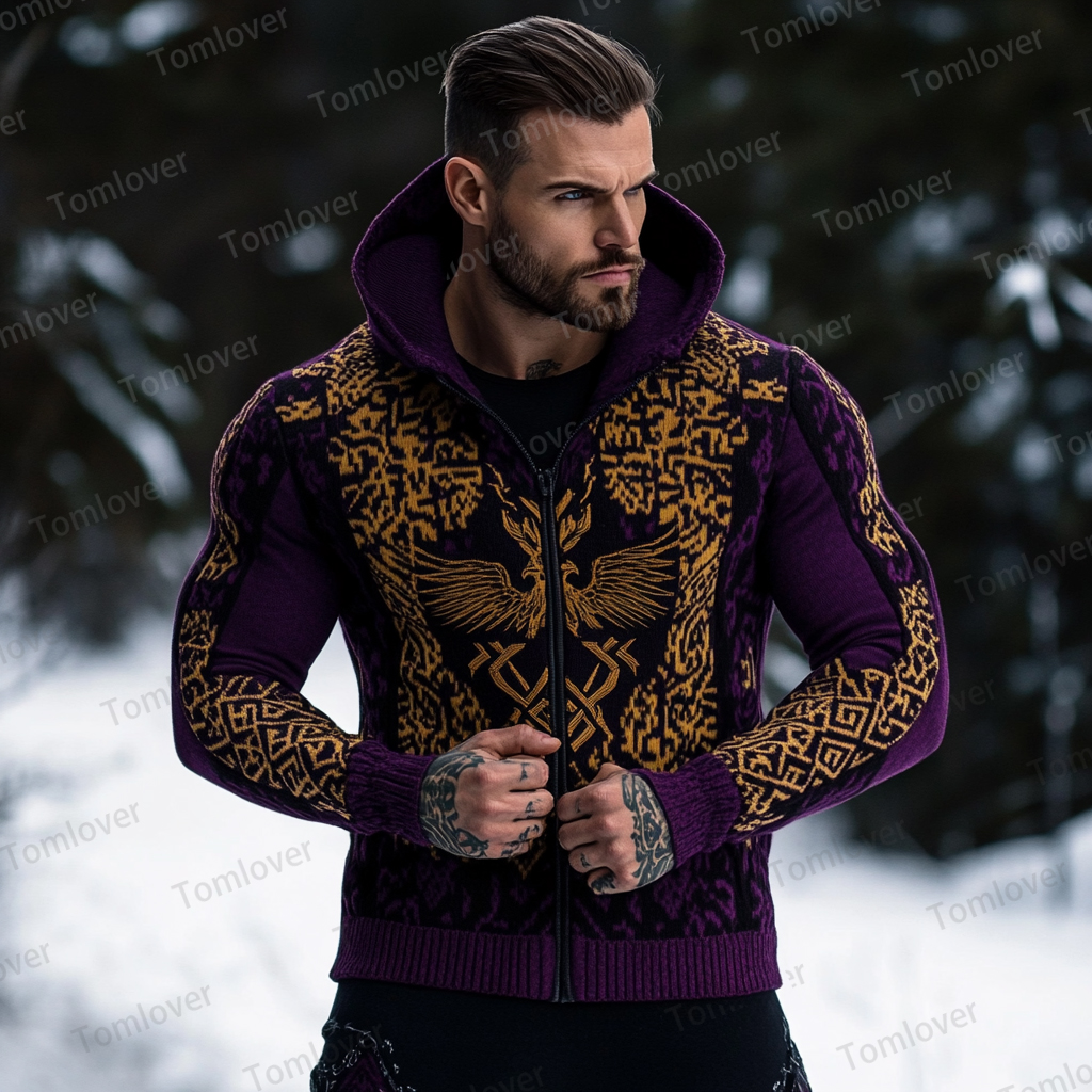Men's Viking Wolf Inspired Celtic Chunky Hooded Sweater