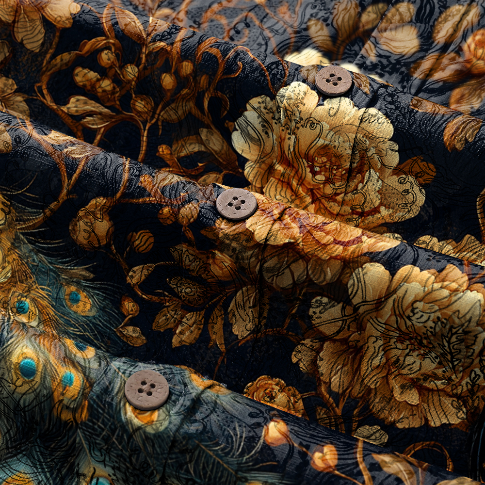 Men's Mid Cotton Button-down Aloha Shirt fashion printed pattern long-sleeved Shirt