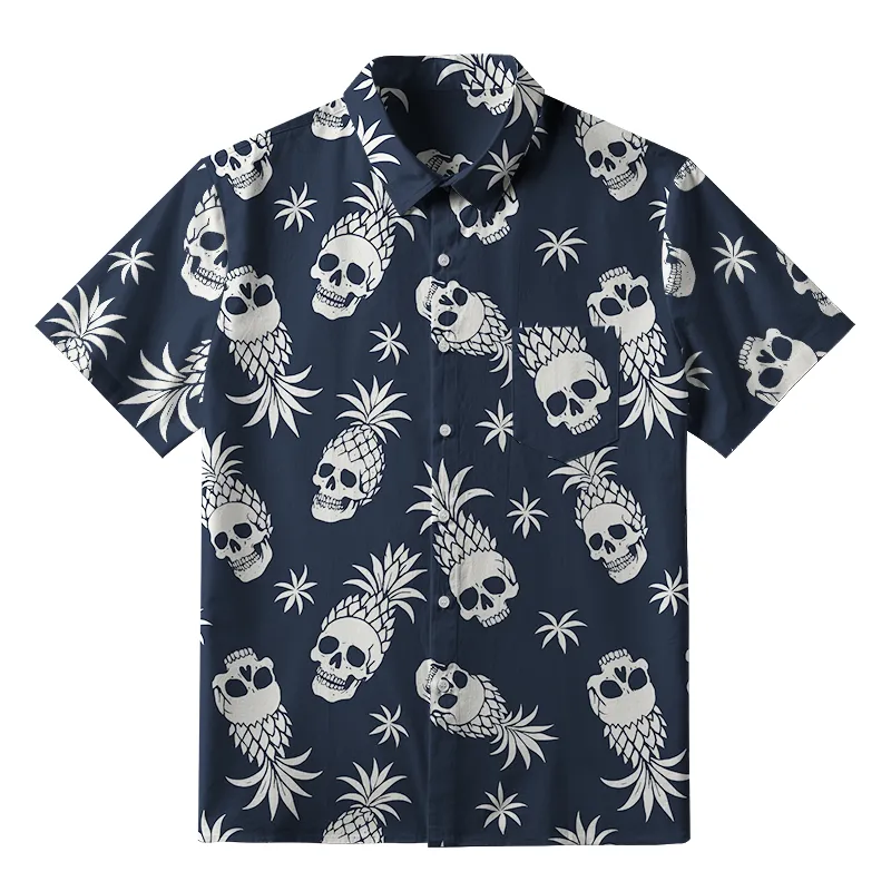 Soft High Elasticity Casual Pineapple Skull Hawaiian Shirt