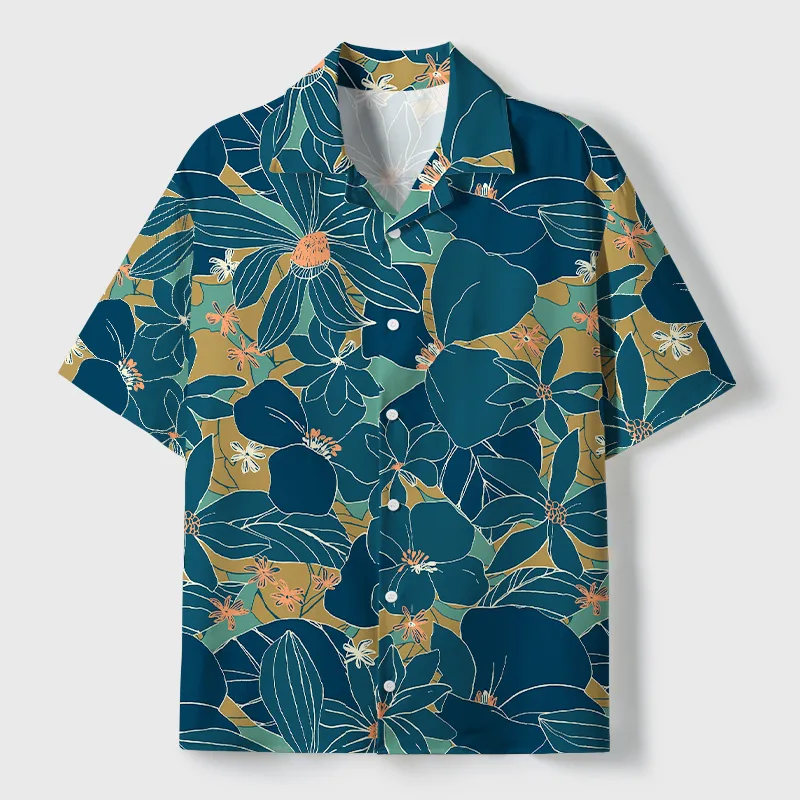 Soft High Elasticity Casual Tropical Blooming Flowers Hawaiian Shirt