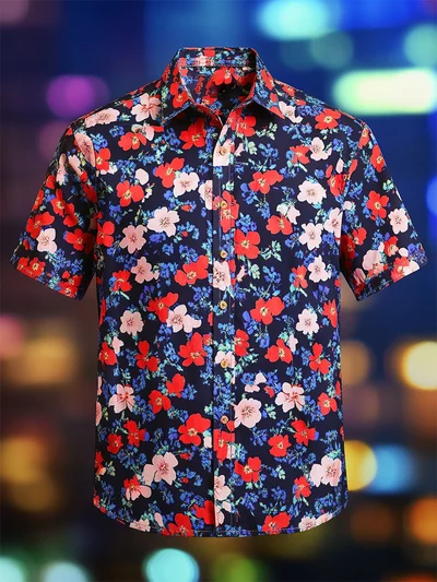 Men's Lapel Hawaiian Retro Casual Vacation Short Sleeve Shirt