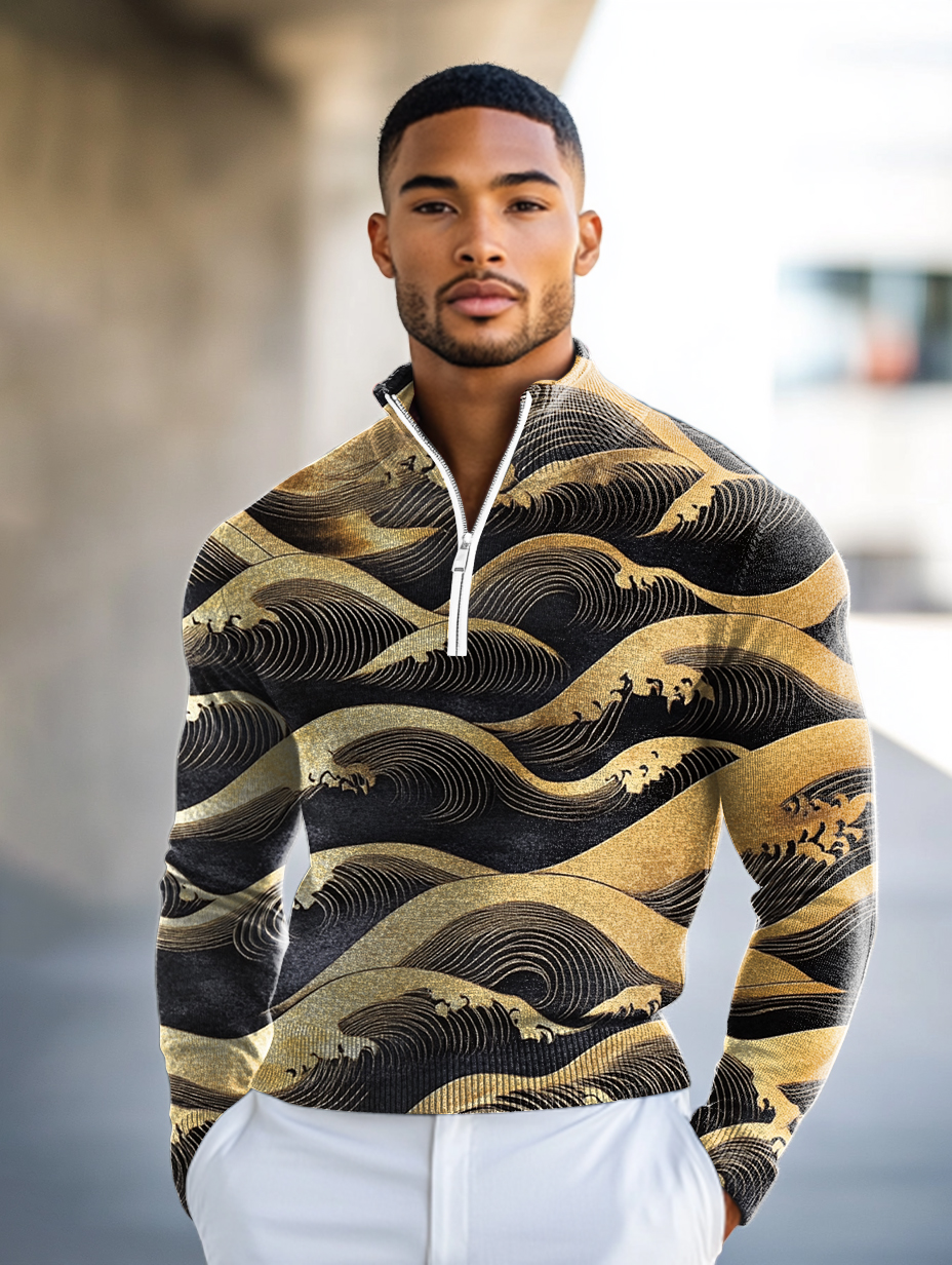 Luxe Men's Fashion Stand Collar Cardigan Sweater Knit Jacket