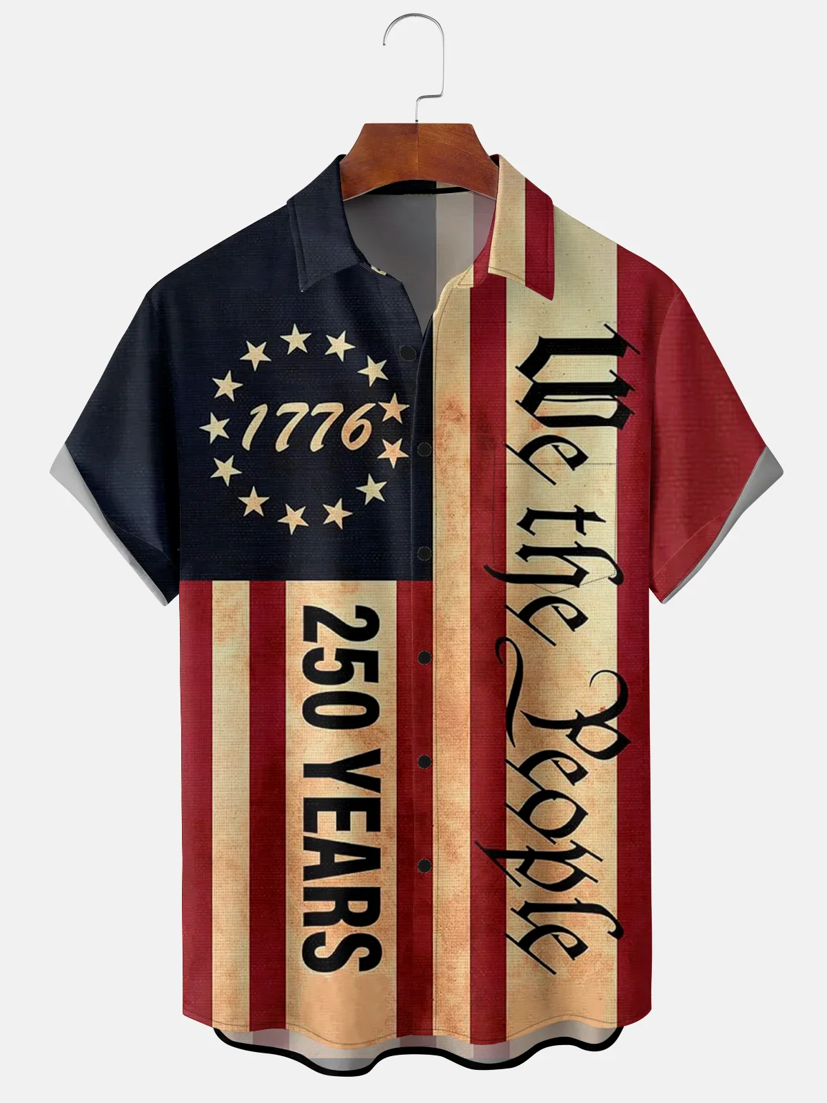 Soft High Elasticity Casual Regular Independence Day American Flag  Hawaiian Shirt