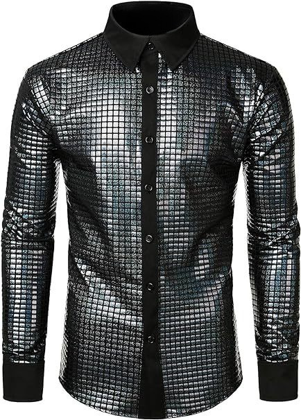 Men's fashionable shiny gold foil inlaid diamond lapel performance long sleeved shirt