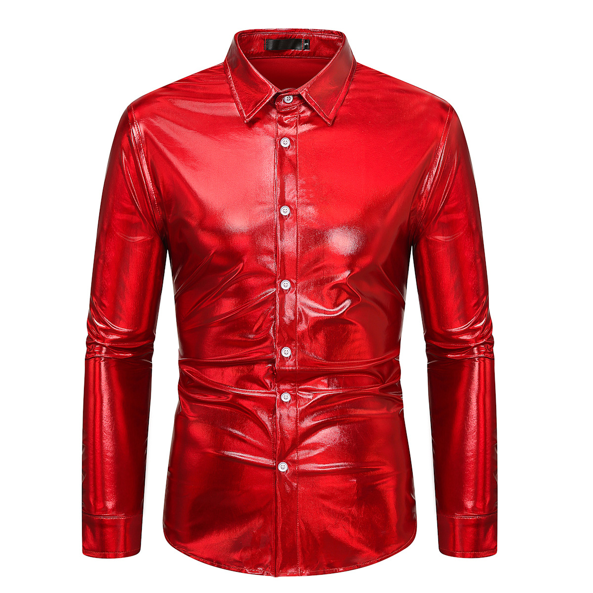 Men's fashionable shiny gold foil inlaid diamond lapel performance long sleeved shirt