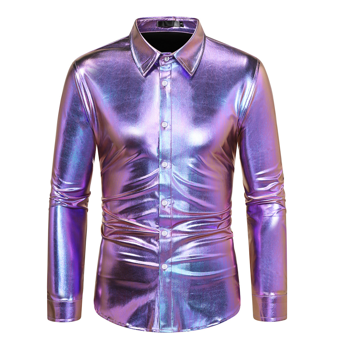 Men's fashionable shiny gold foil inlaid diamond lapel performance long sleeved shirt