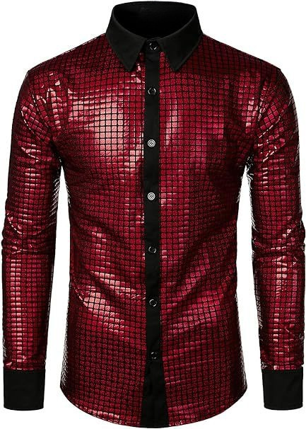 Men's fashionable shiny gold foil inlaid diamond lapel performance long sleeved shirt