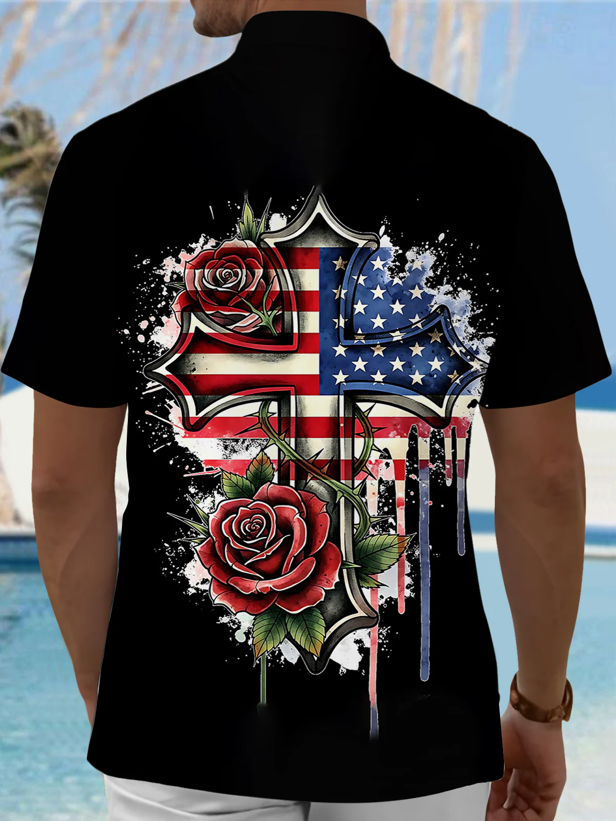 Soft High Elasticity Casual Regular Independence Day American Flag Hawaiian Shirt
