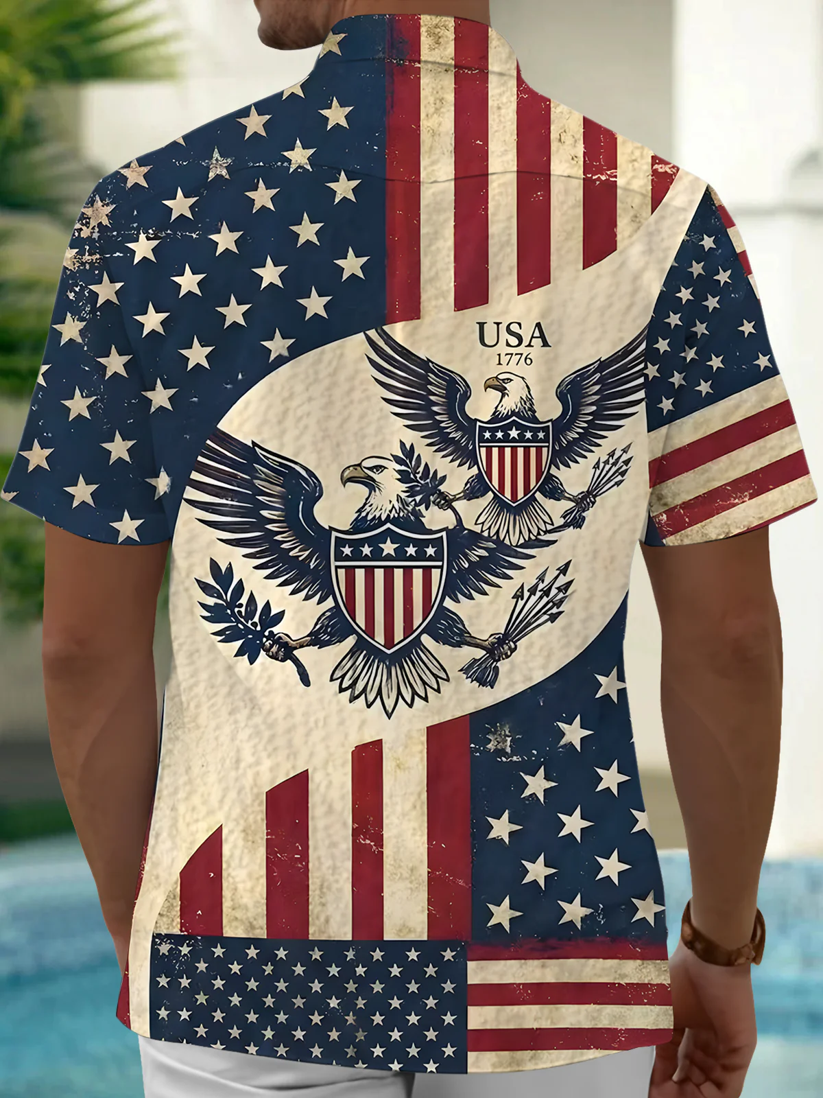 Soft High Elasticity Casual Regular Independence Day American Flag Hawaiian Shirt