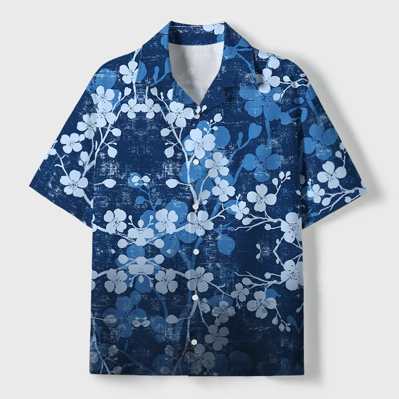 Soft High Elasticity Casual  Midnight Blossoms Cuban Collar Hawaiian Shirt