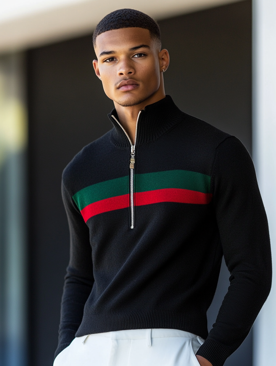 Luxe Men's Fashion Stand Collar Cardigan Sweater Knit Jacket