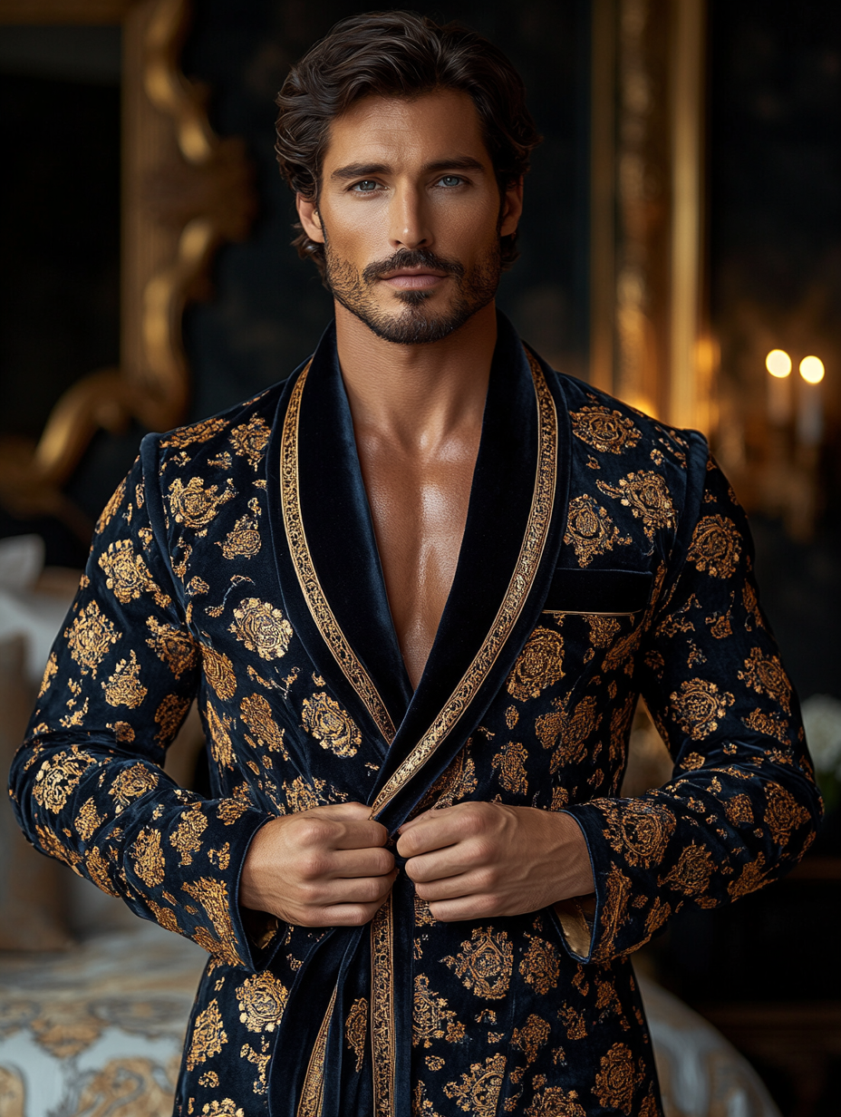 Men's Luxury Soft Silky Pajamas Velvet Robe Homewear