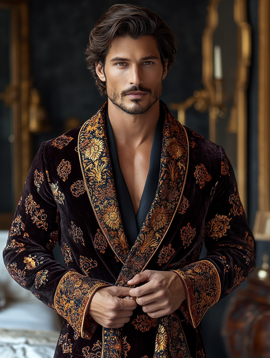 Men's Luxury Soft Silky Pajamas Velvet Robe Homewear