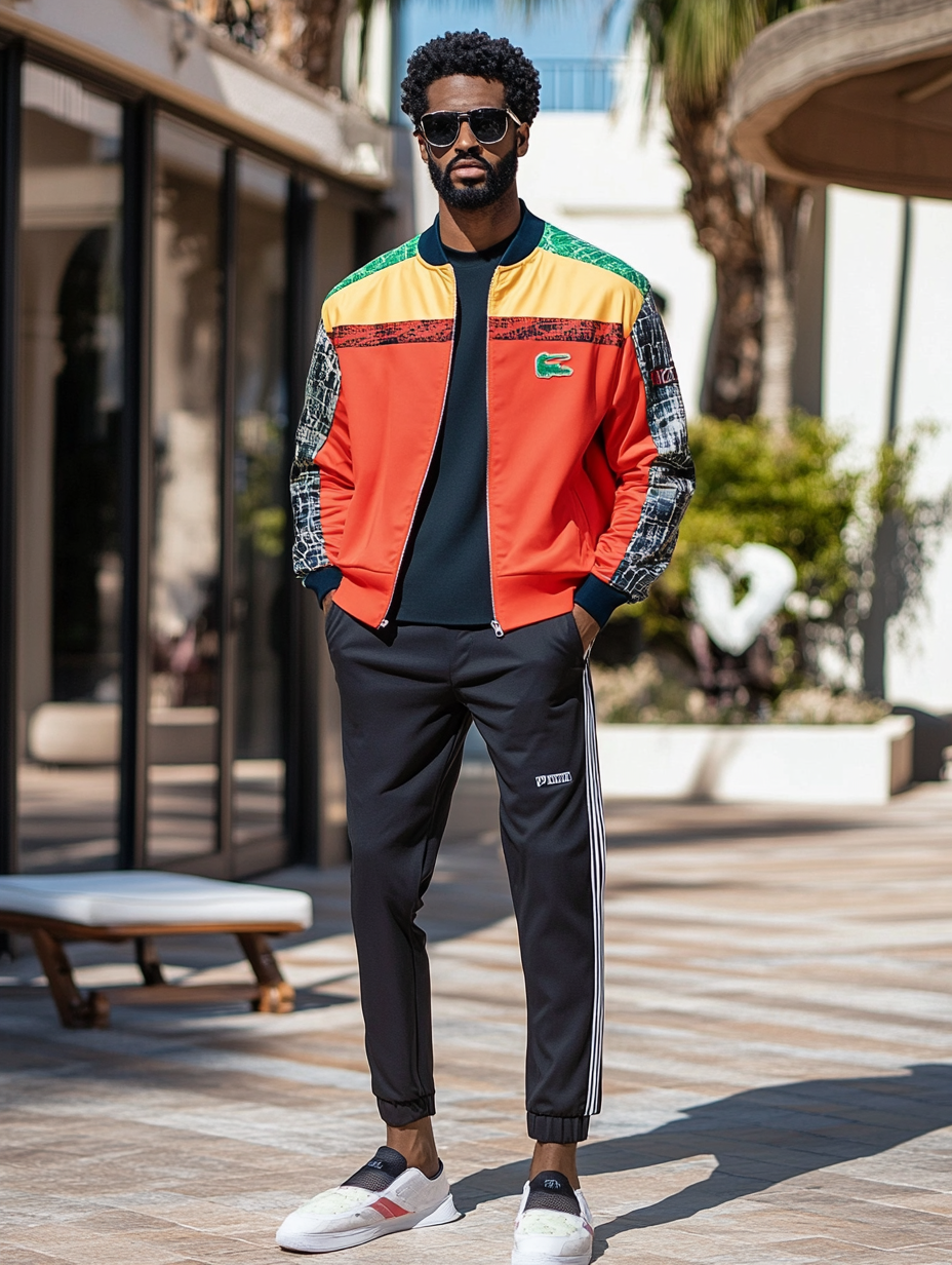 Unique design Men's fashion casual geometric print zipper jacket set