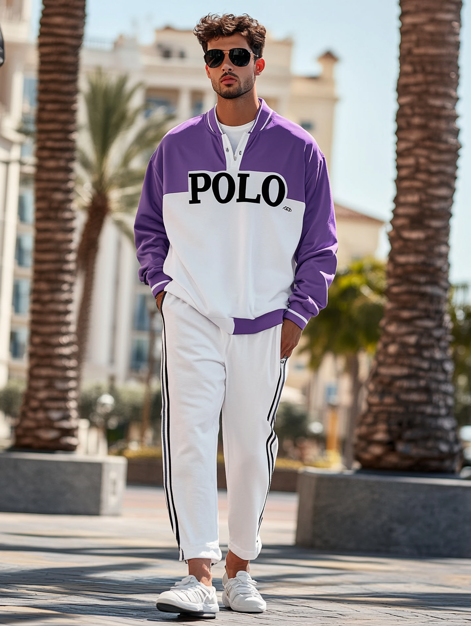 Unique design Men's fashion casual geometric print zipper jacket set