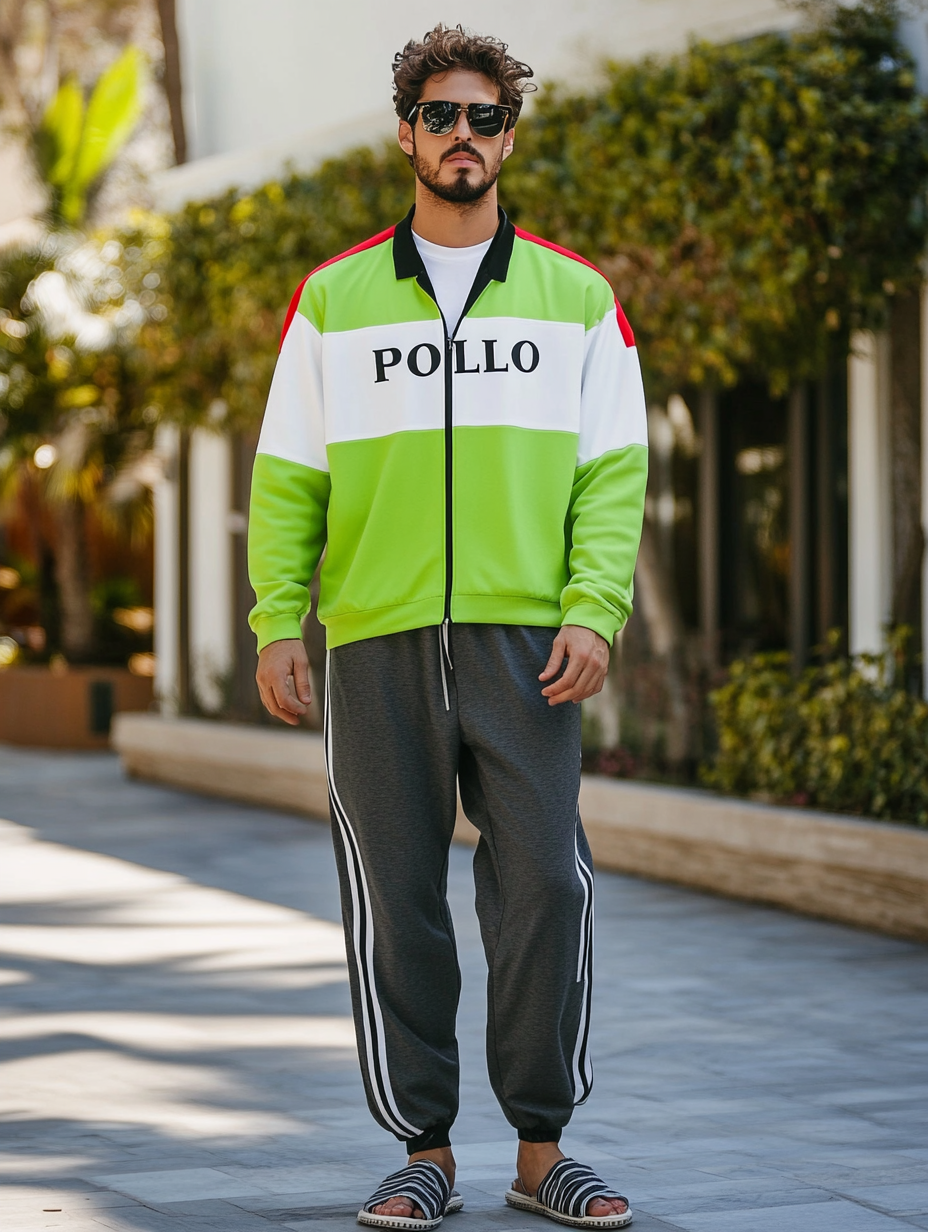 Unique design Men's fashion casual geometric print zipper jacket set