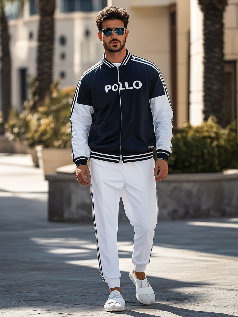 Unique design Men's fashion casual geometric print zipper jacket set