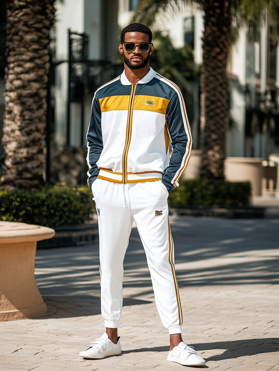 Unique design Men's fashion casual geometric print zipper jacket set