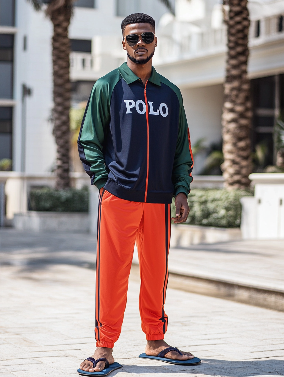 Unique design Men's fashion casual geometric print zipper jacket set