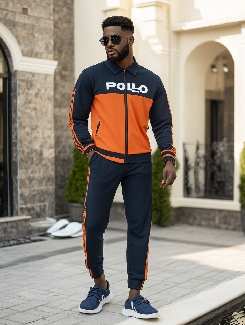 Unique design Men's fashion casual geometric print zipper jacket set