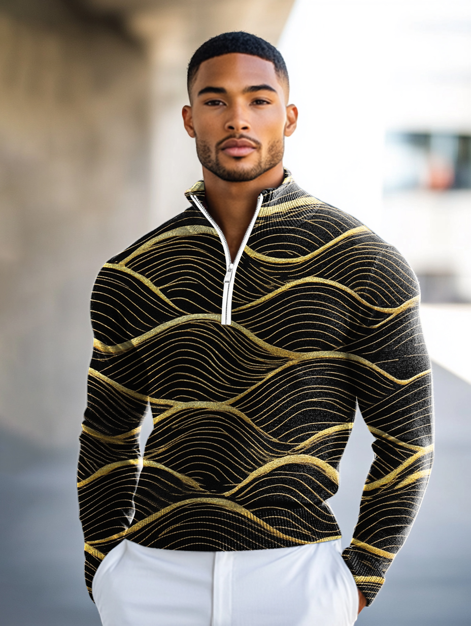 Luxe Men's Fashion Stand Collar Cardigan Sweater Knit Jacket