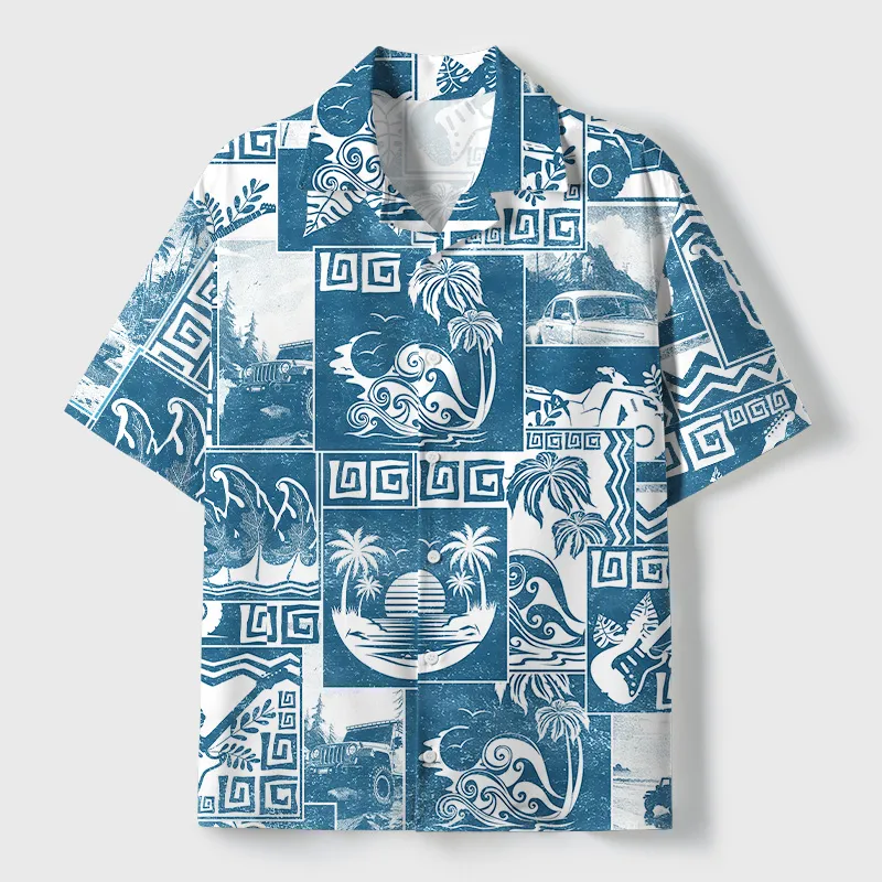 Soft High Elasticity Casual Island Collage Cuban Collar Hawaiian Shirt
