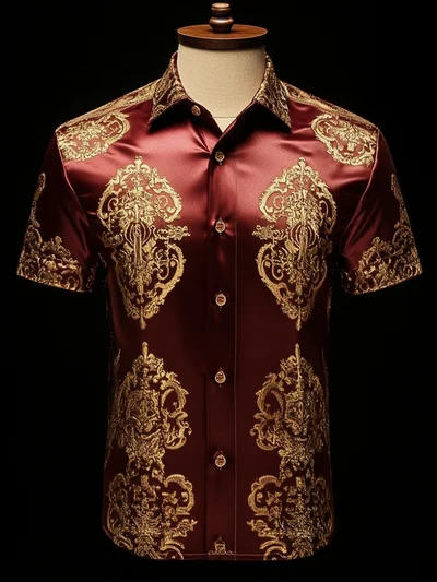 Men's Satin Luxe  Button-Down Soft High Elasticity Short Sleeve Breathable Shirt