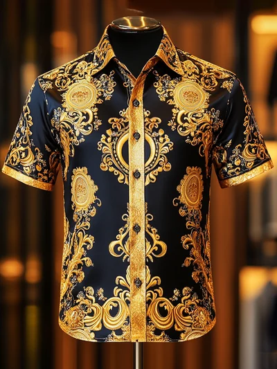 Men's Satin Luxe  Button-Down Soft High Elasticity Short Sleeve Breathable Shirt