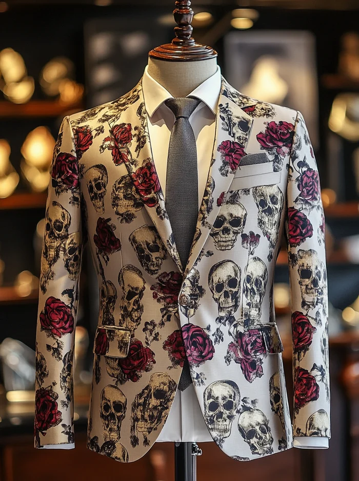 Men's Business Casual Large Pocket Polka Dot Print Suit Jacket