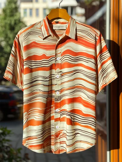 [Copy]Men's Satin Luxe Short Sleeve Button-Down Soft High Elasticity Short Sleeve Breathable Shirt