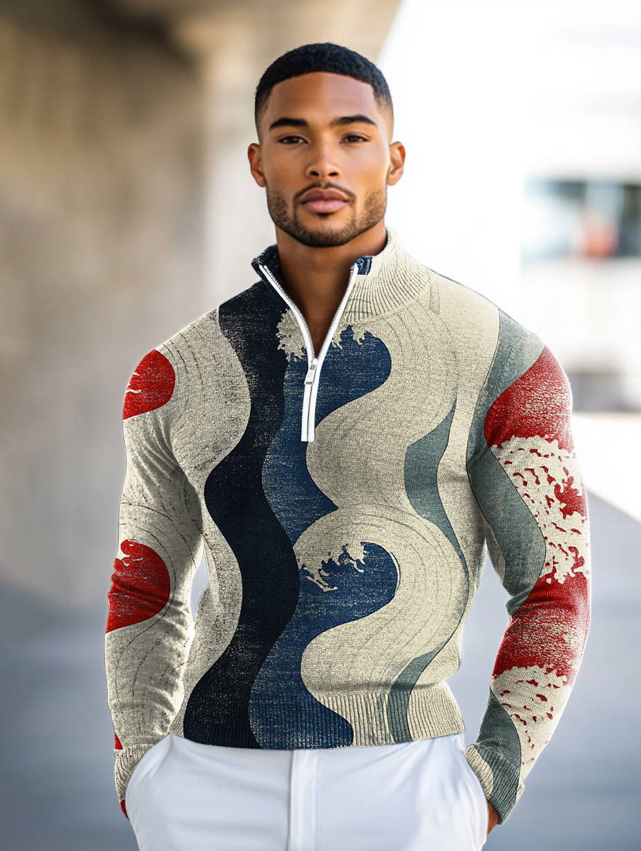 Luxe Men's Fashion Stand Collar Cardigan Sweater Knit Jacket