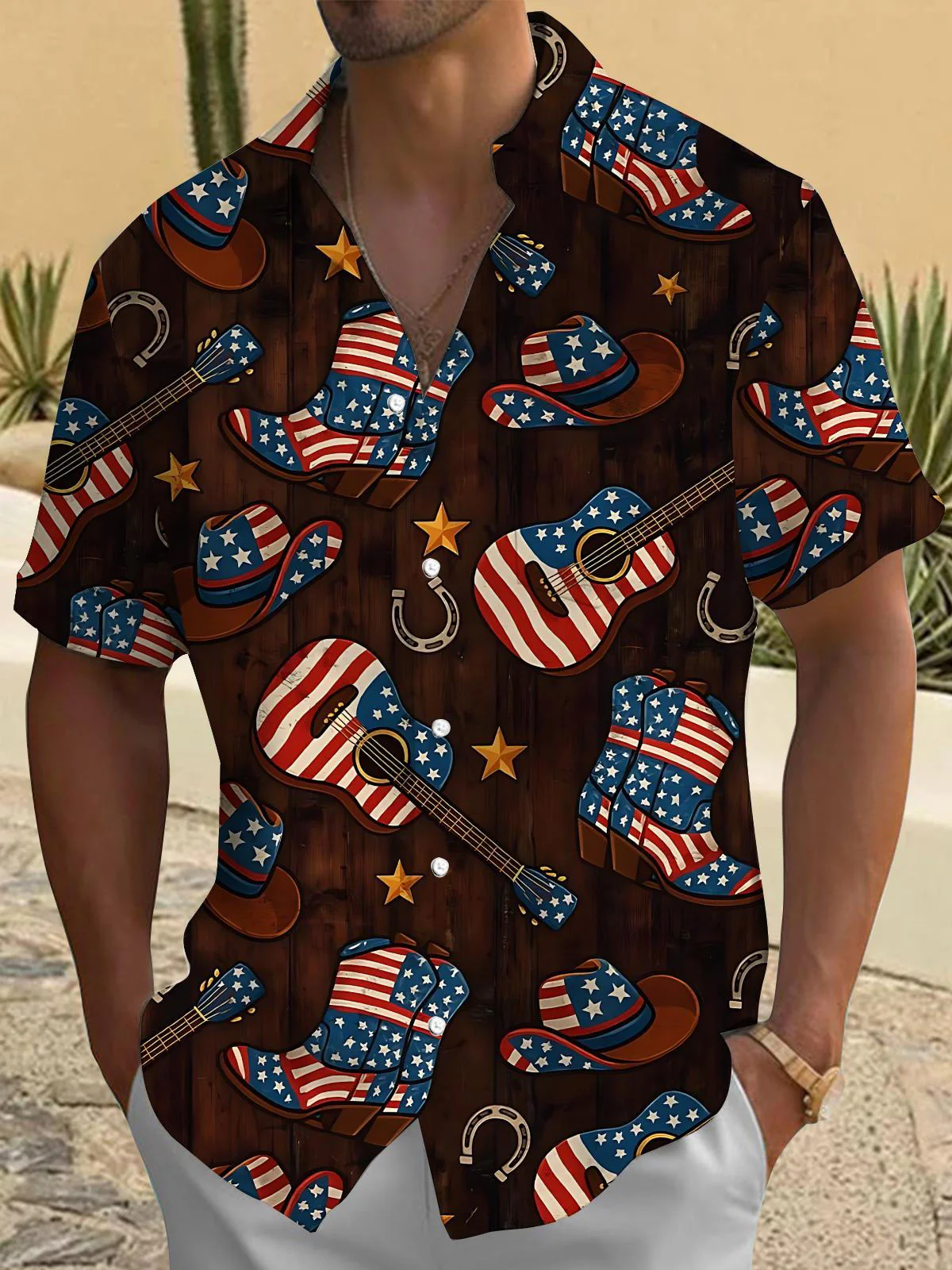 Soft High Elasticity Casual Regular Independence Day American Flag  Hawaiian Shirt